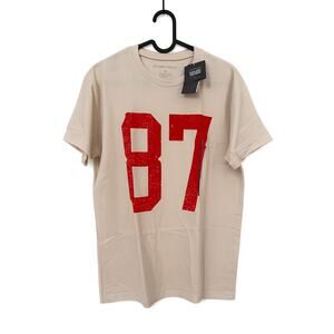 Men’s Graphic T-Shirt “87” Beige Short Sleeve Casual Tee Vintage Style